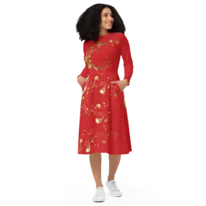 Musicians long sleeve midi dress Red