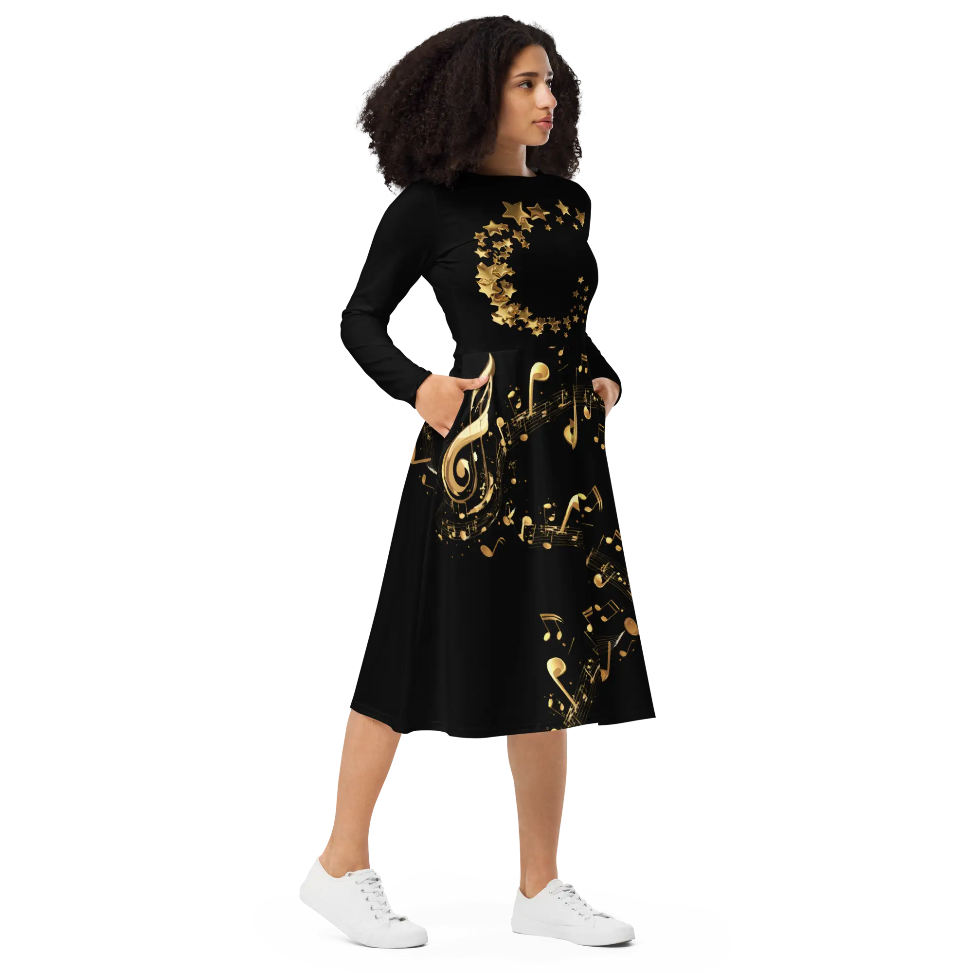 Musicians long sleeve midi dress Black - Image 4